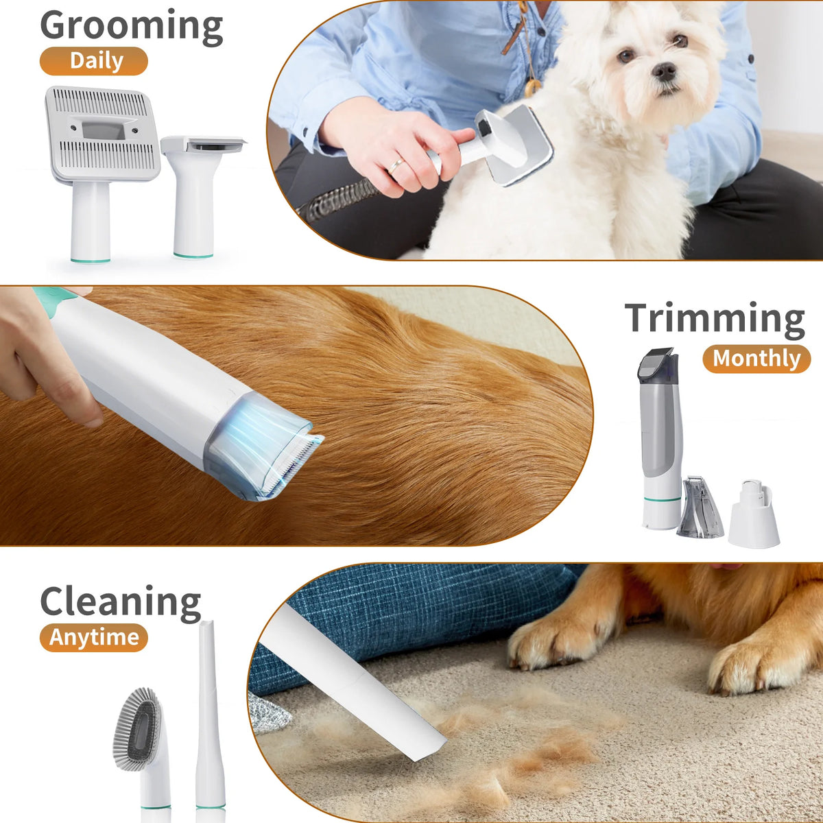 Kit toilettage avec aspiration et tondeuse silencieuse